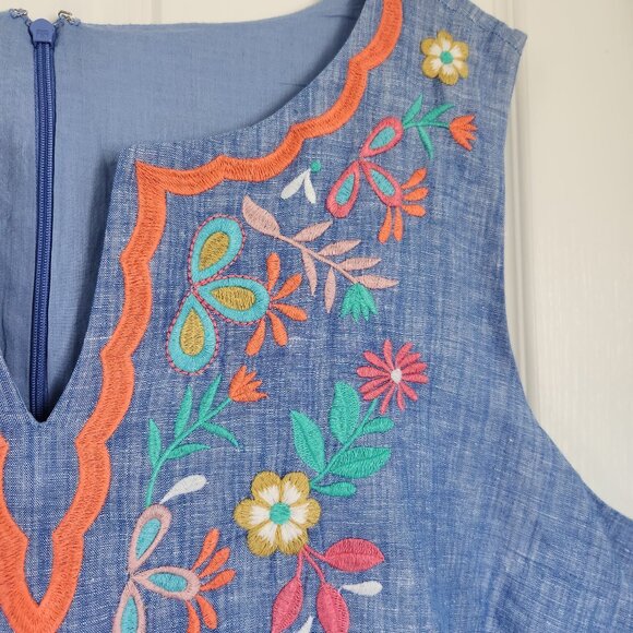 Talbots Embroidered Linen Shift Dress 22W Women Plus Sleeveless Coastal Blue New - Picture 7 of 15